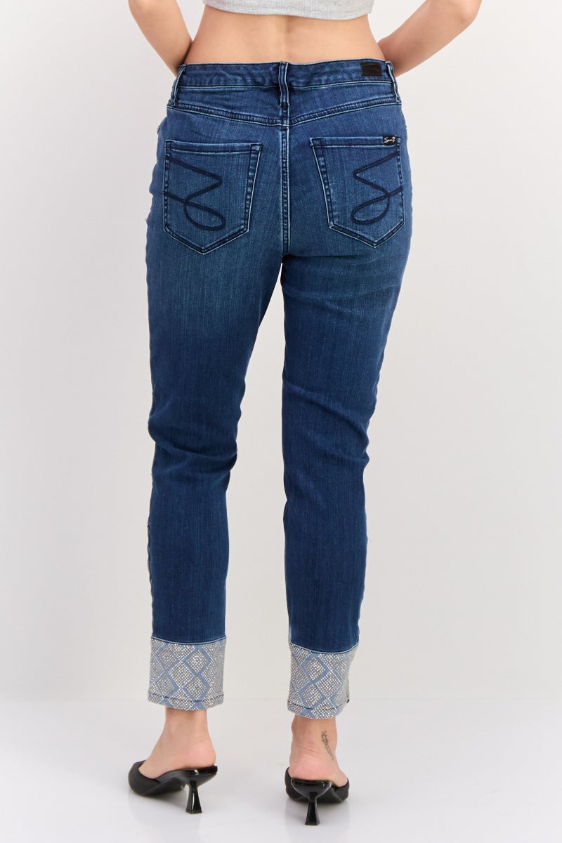 Seven 7 Women Skinny Fit Washed Stretchable Jeans, Navy Blue - Image 2